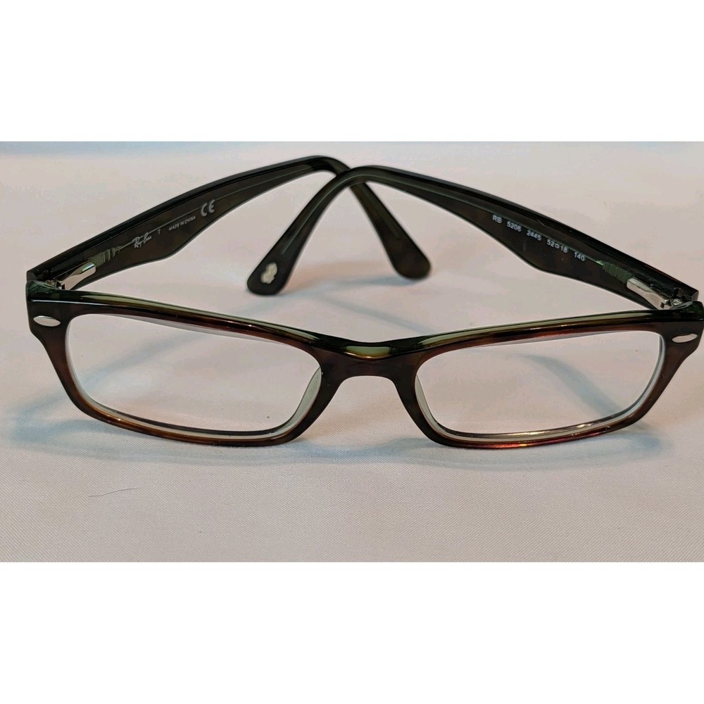 Ray-Ban RB5206 2445 Eyeglasses Frame Green Brown Tortoise Rectangle 52-18-140